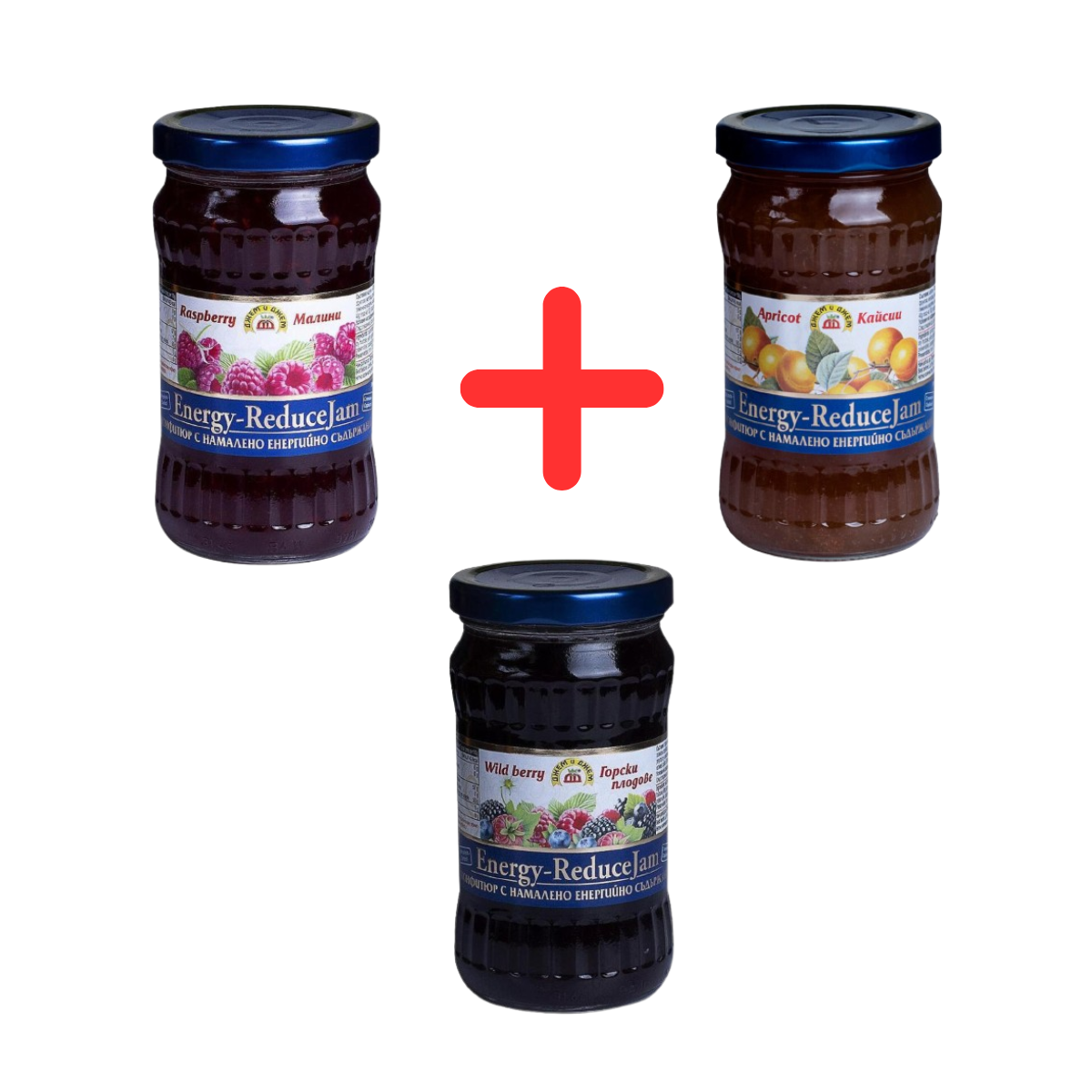 Pachet: Gem fara zahar de Zmeura 340g + Gem fara zahar de Caise 340g + Gem fara zahar de Fructe de Padure 340g