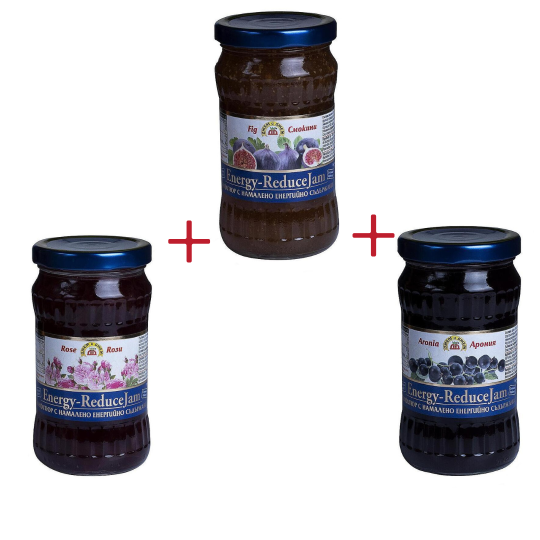 Pachet: Gem fara zahar de Smochine 340g + Gem fara zahar de Petale de Trandafir 340g + Gem fara zahar de Aronia 340g