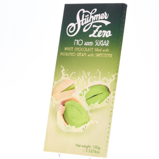 Pachet: 10 X Ciocolata alba FARA ZAHAR cu crema de fistic100g (PRODUSA DE CIOCOLATERIA STUHMER)