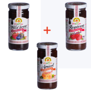 Pachet Gem BIO fara zahar adaugat 280g: de Fructe de padure, de Caise + de Zmeura